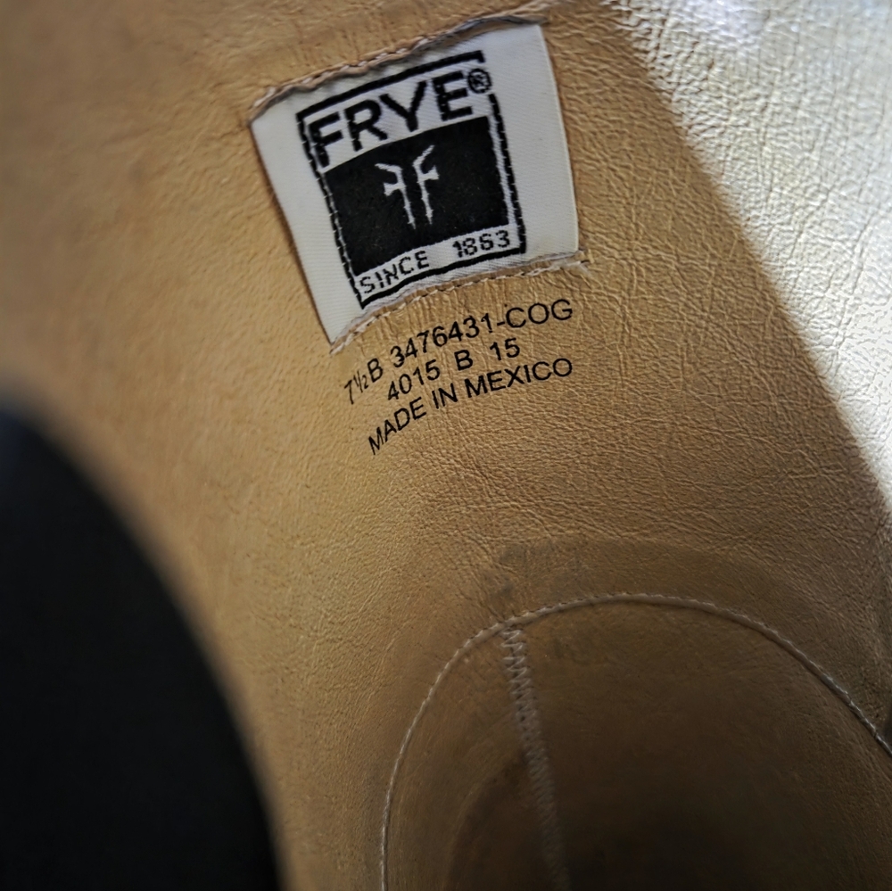 FRYE Melissa Cognac Leather Back Zipper Strap Riding Boot Flexstep Men's 5.5 - Picture 9 of 11
